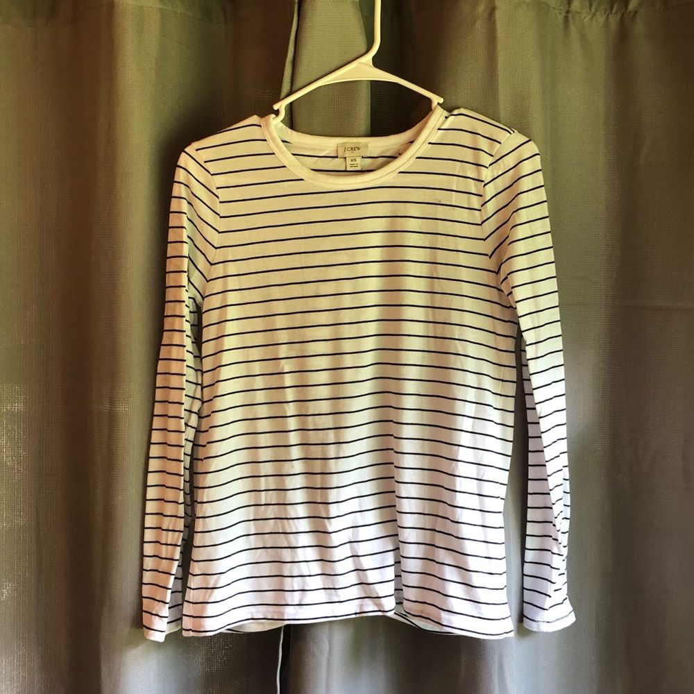 J. Crew Women’s Long-Sleeved Striped Tie-Back Shirt XS Black/White